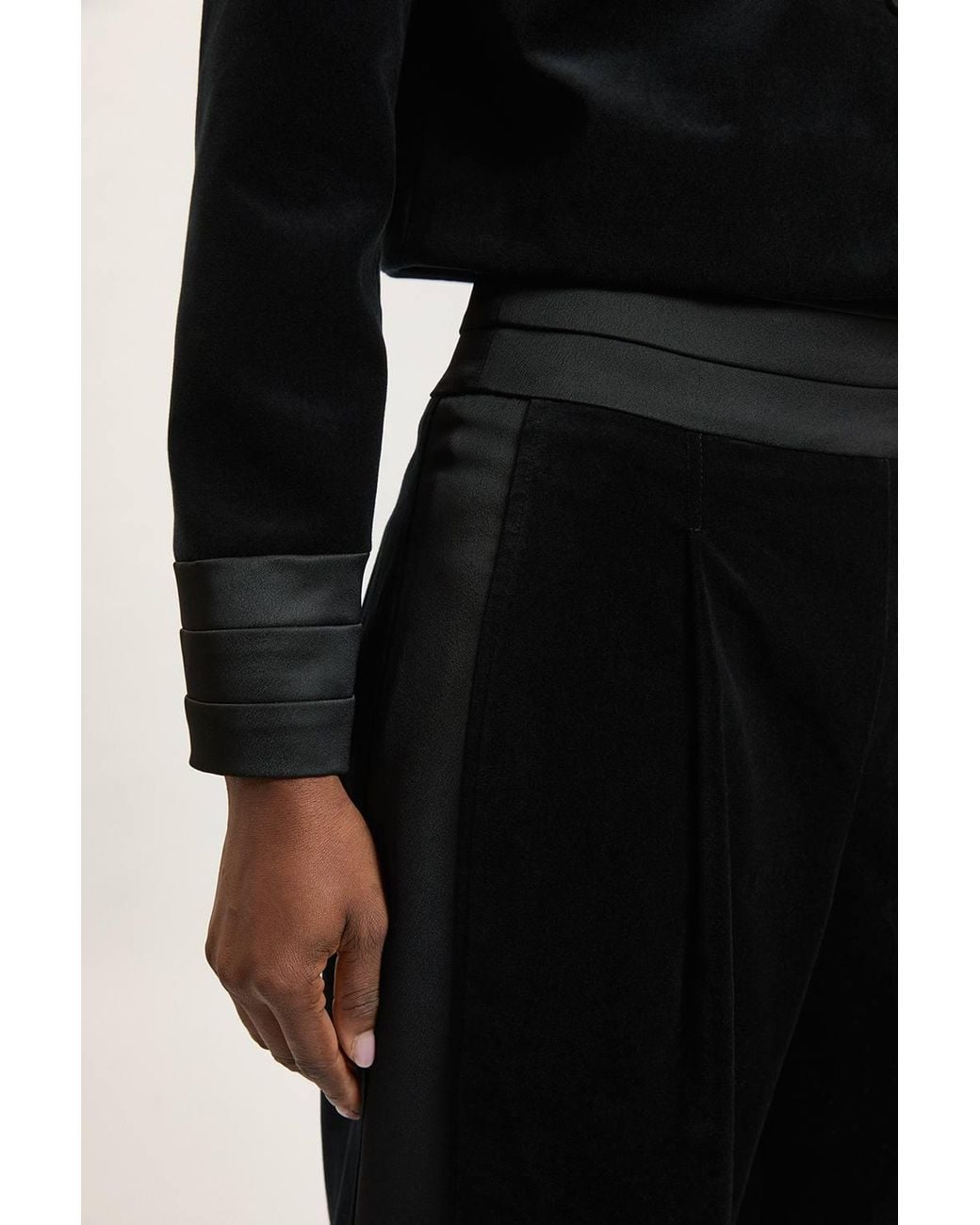 Karen Millen Black Velvet Tailored Wide Leg Trouser