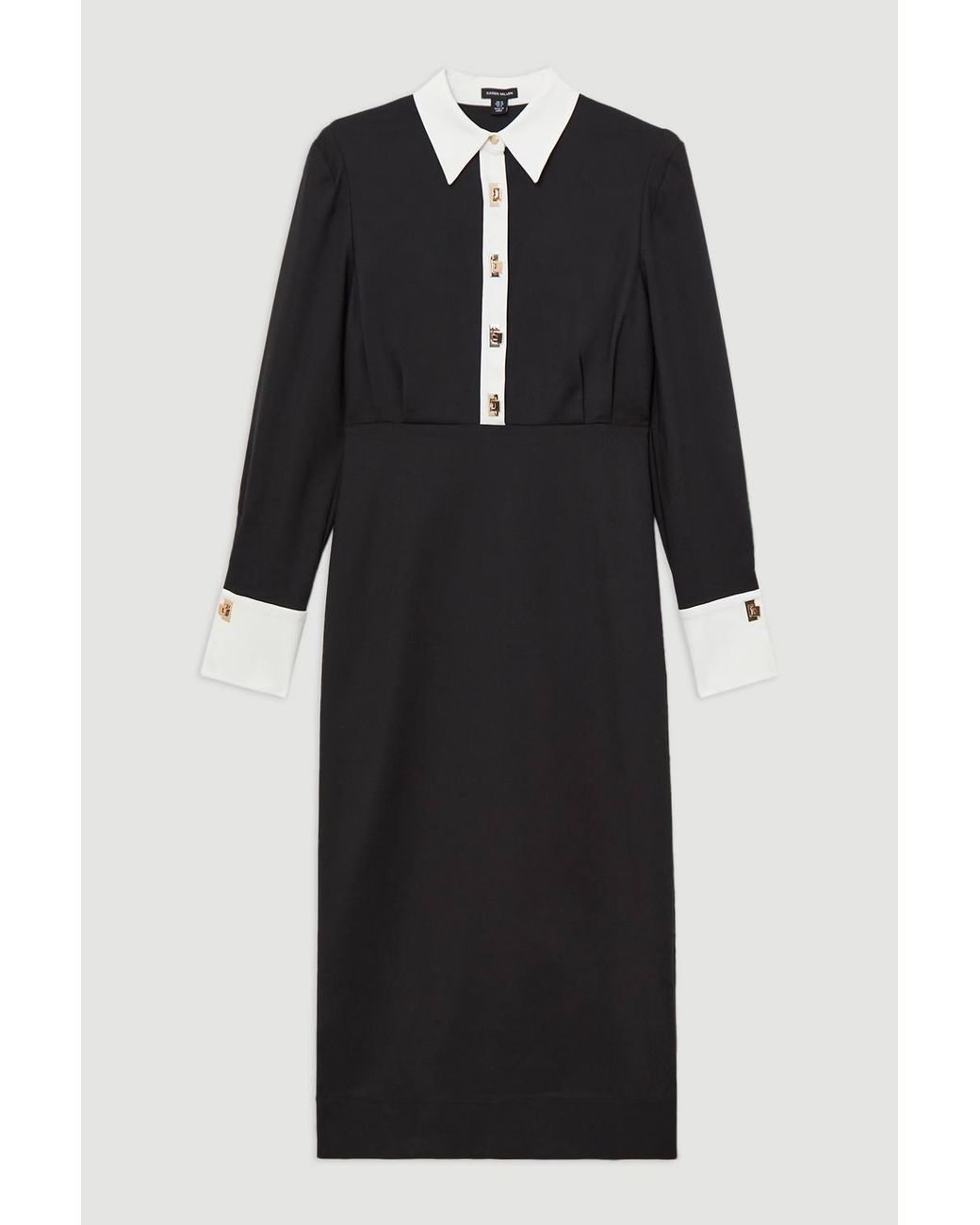 Karen Millen Black Petite Techno Cotton Woven Maxi Shirt Dress With Clasps
