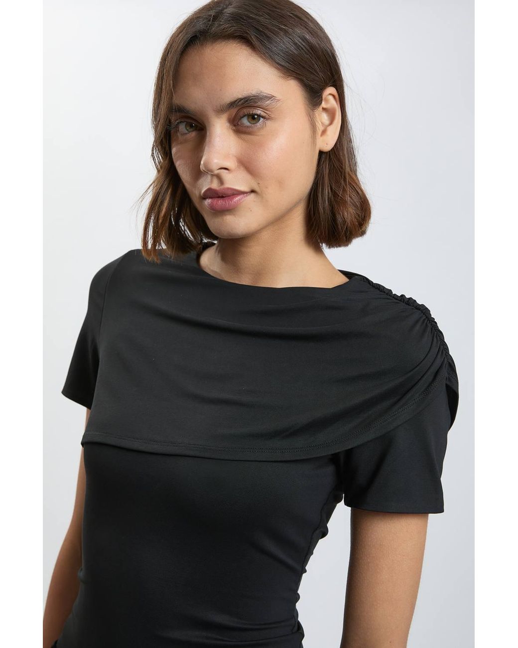 Karen Millen Black Viscose Jersey Wrap Overlay Top