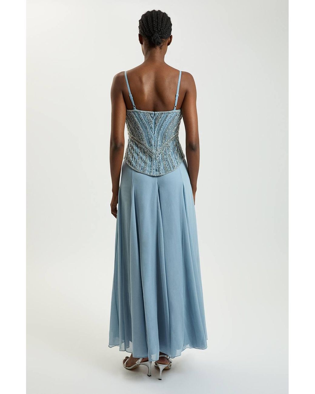 Karen Millen Blue Petite Crystal Corset Maxi Dress