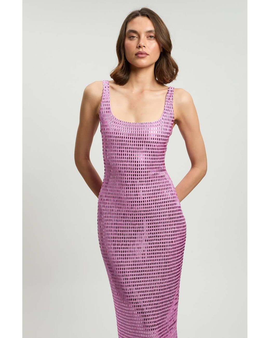Karen Millen Pink Whitley Neill Petite Premium Crystal Embellished Midi Dress