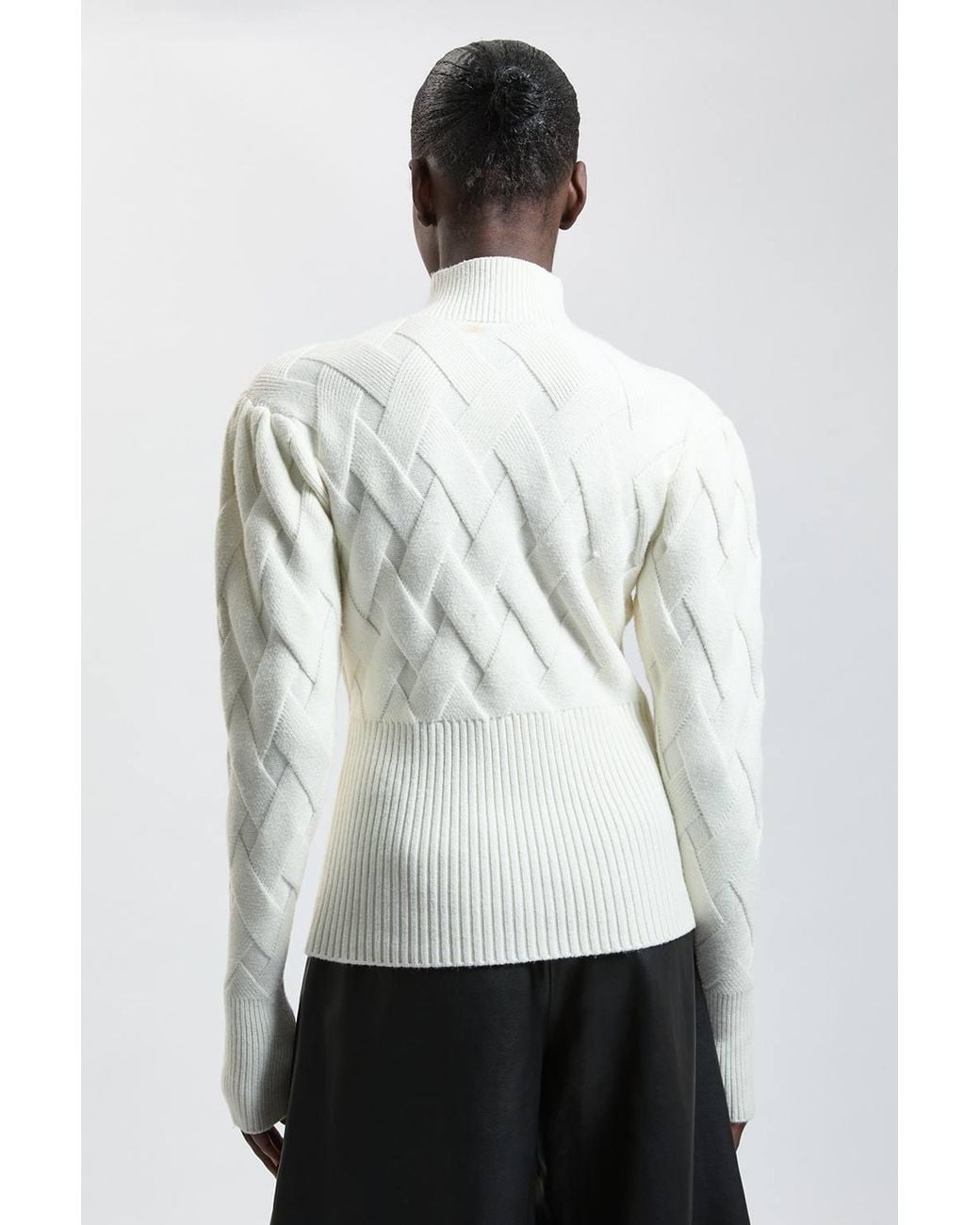 Karen Millen Natural Cable Knitted Funnel Neck Jumper