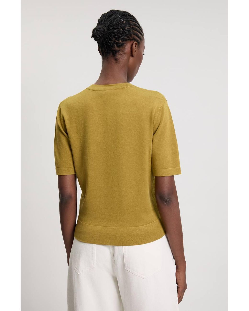 Karen Millen Yellow Forever Viscose Blend Knit Crew Neck Short Sleeve Top