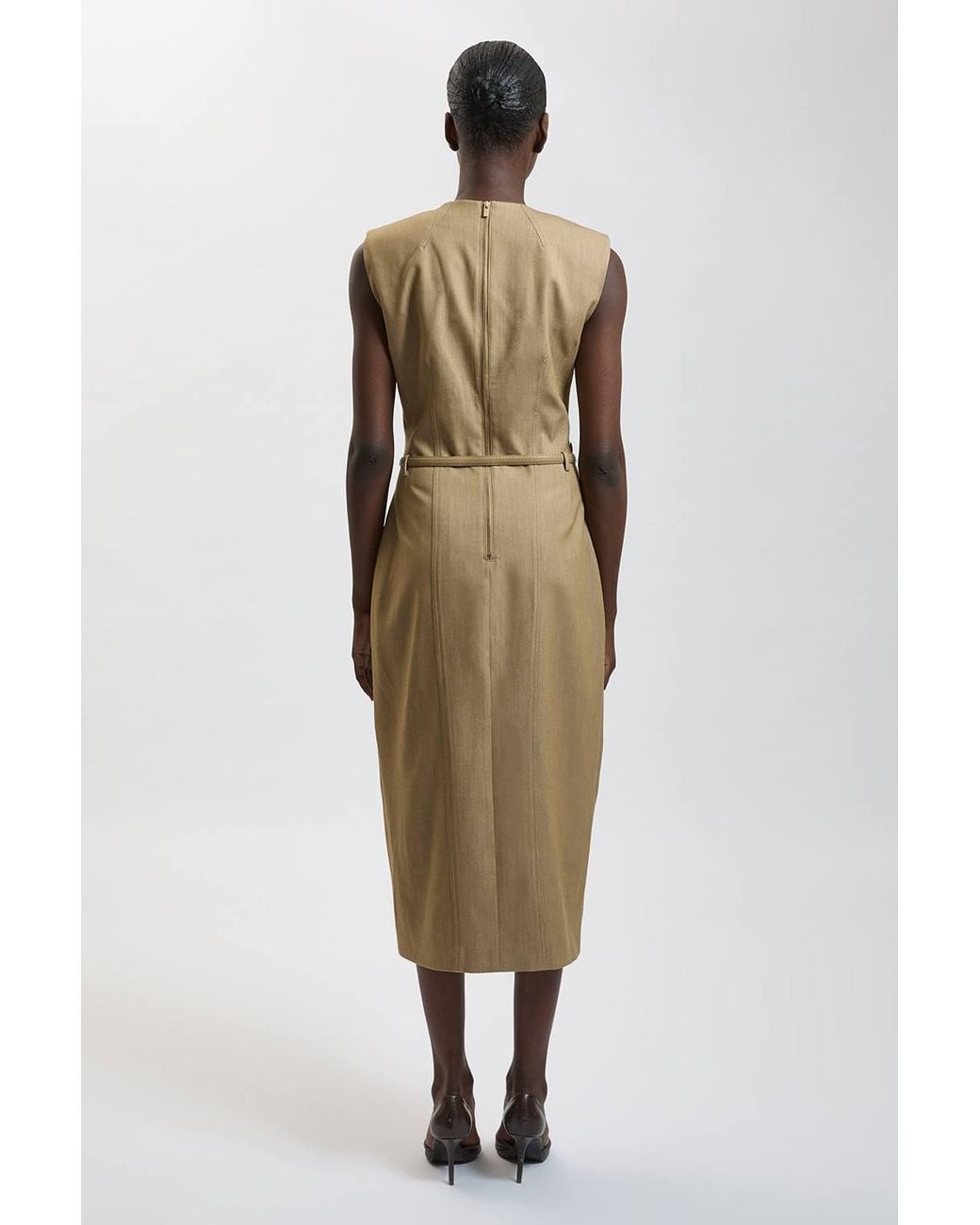 Karen Millen Metallic Tailored Belted Midi Skirt Pencil Dress