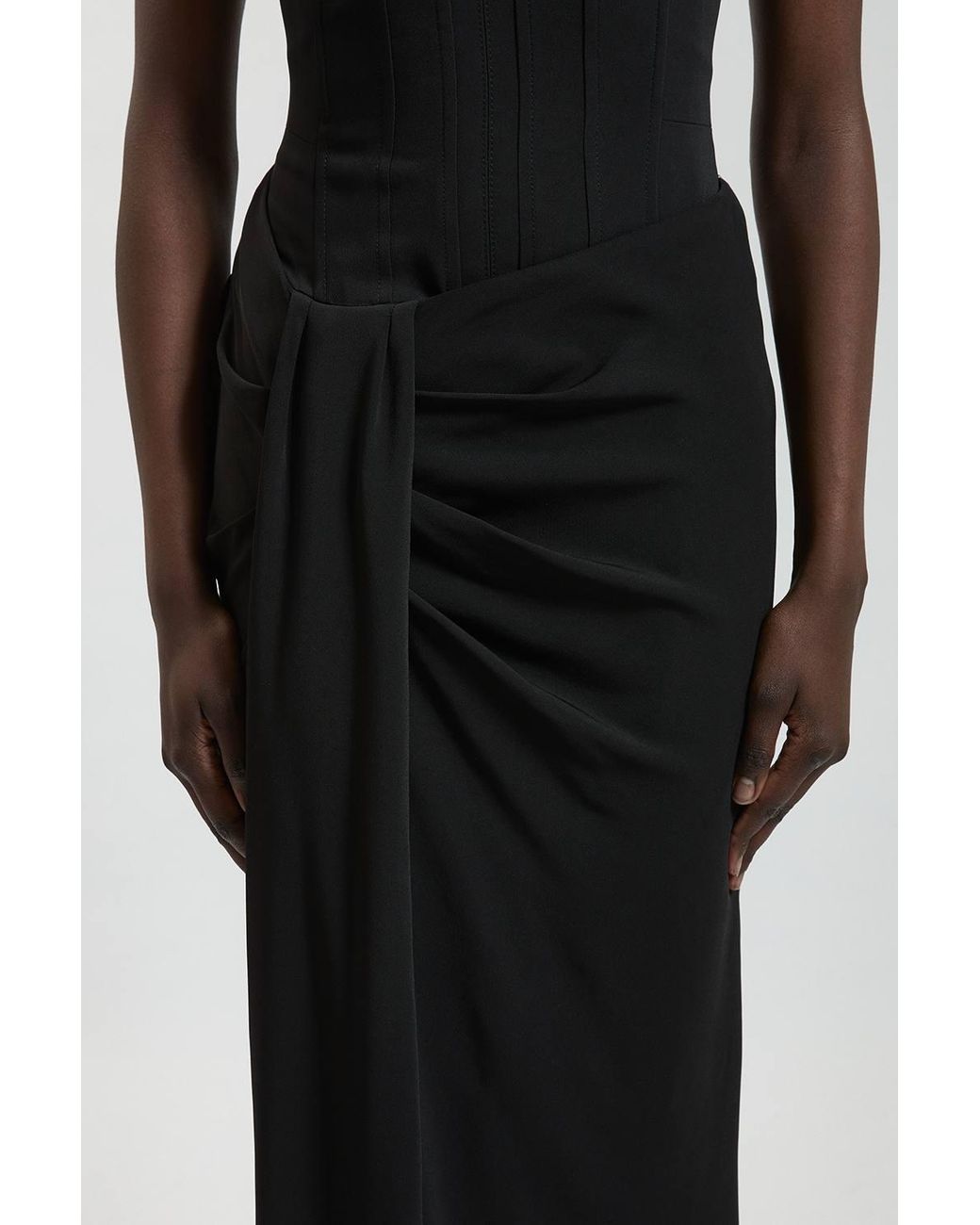 Karen Millen Black Compact Viscose Corset Maxi Dress