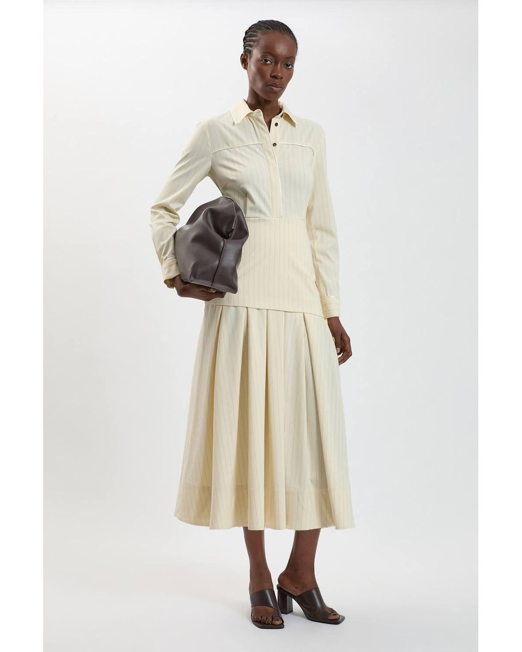 Karen Millen Natural Tailored Pinstripe Collared Maxi Dress