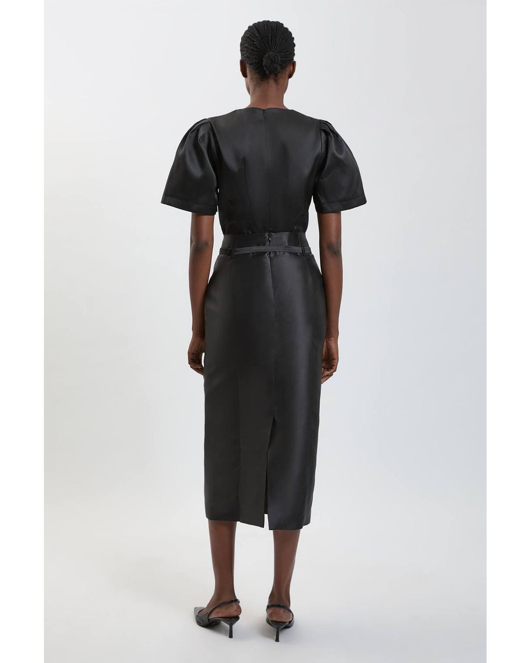 Karen Millen Black Satin Twill Belted Maxi Skirt