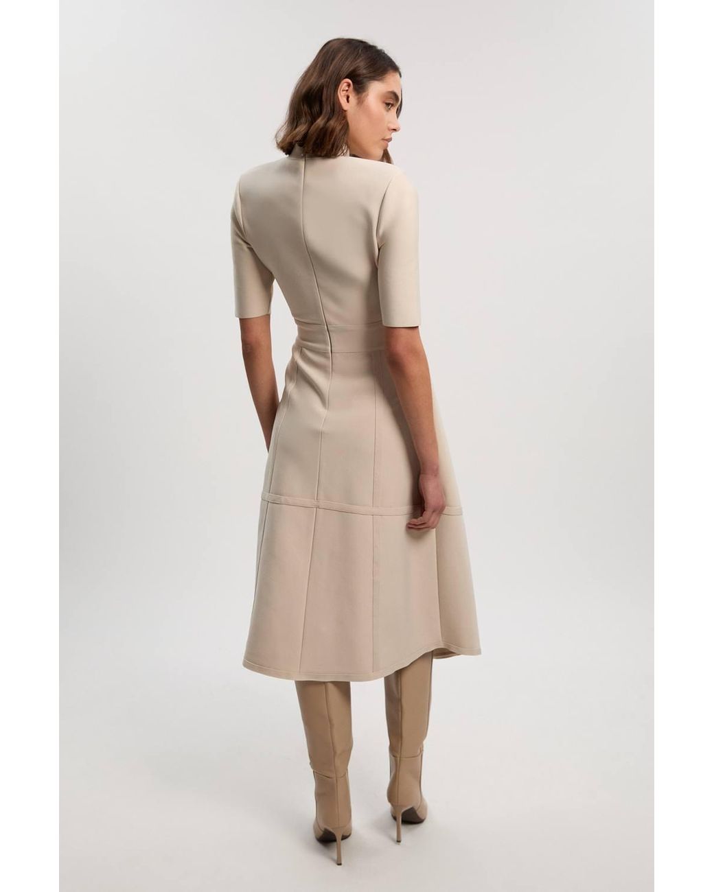 Karen Millen Natural Figure Form Bandage Asymmetric Knit Midi Dress