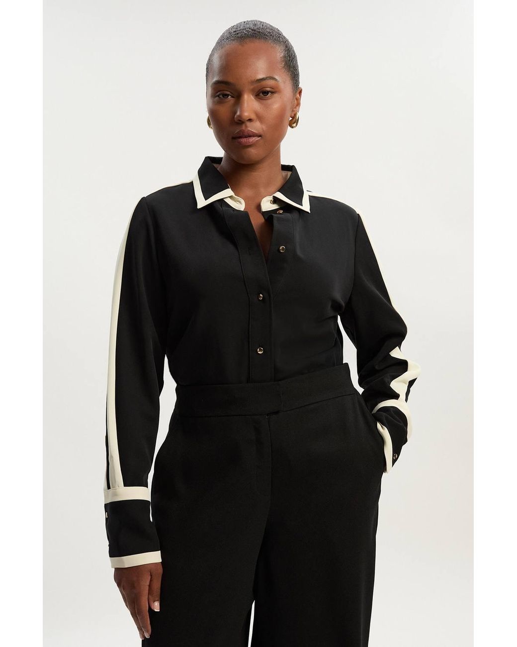 Karen Millen Black Plus Size Forever Colour Block Twill Woven Shirt
