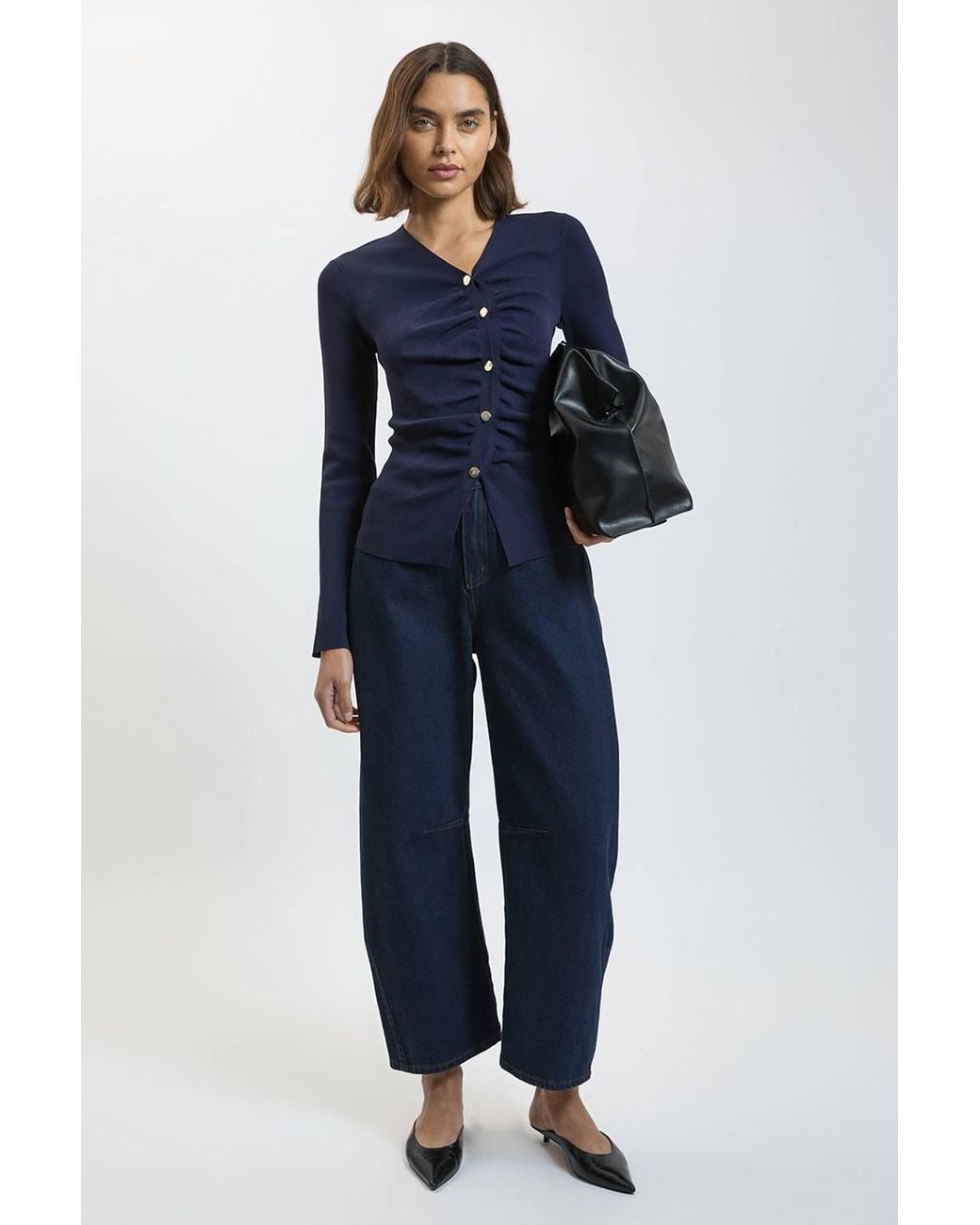 Karen Millen Blue Asymmetric Fastening Viscose Knit Cardigan Sweater