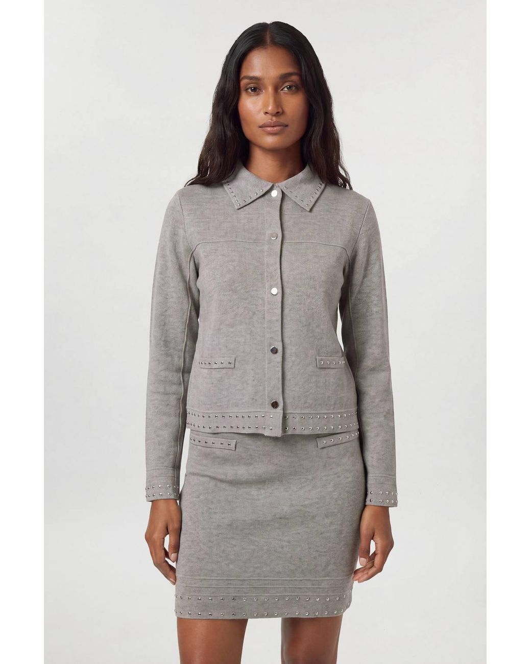 Karen Millen Gray Studded Detail Knitted Mini Skirt