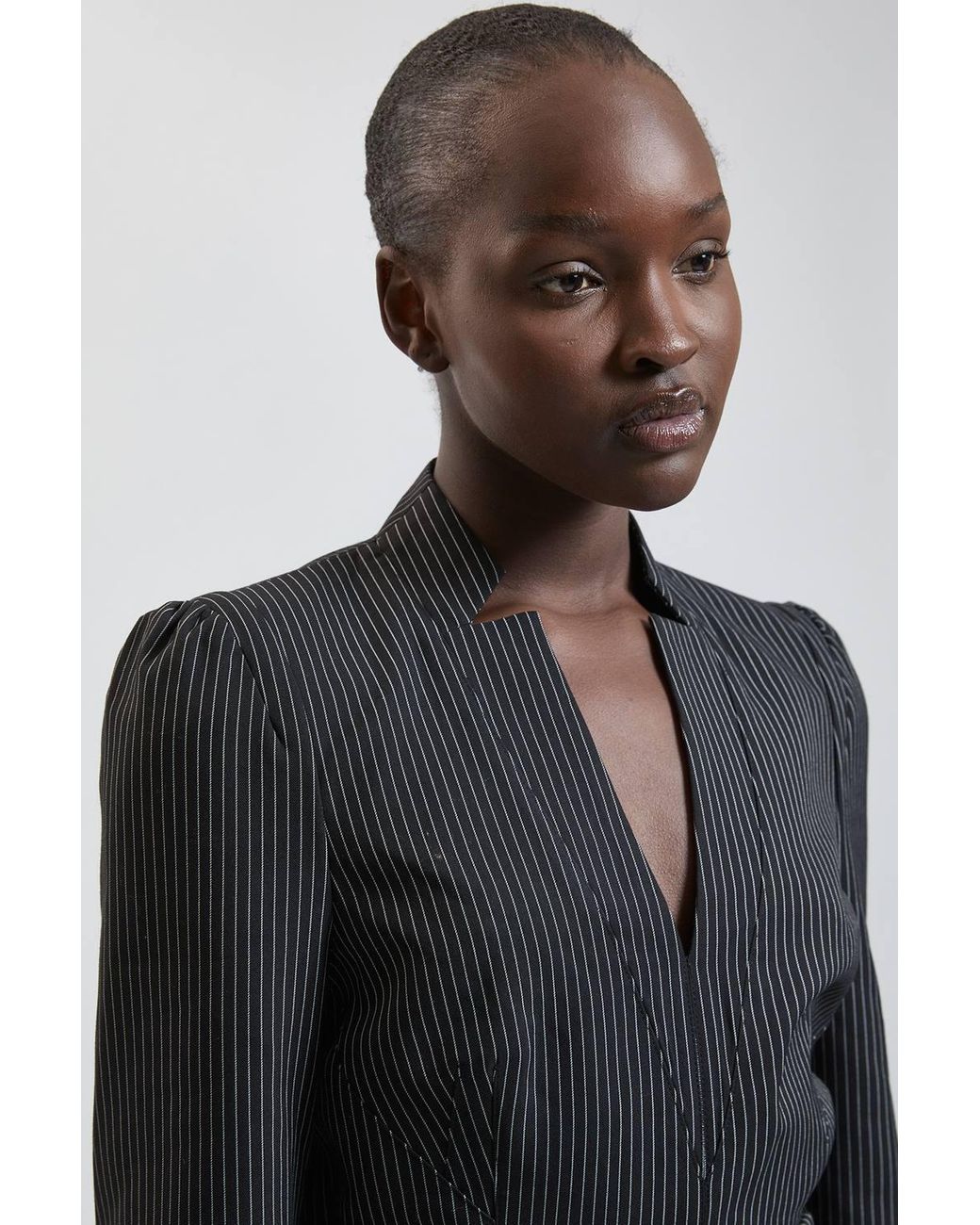 Karen Millen Black Pinstripe Forever Pencil Midi Dress