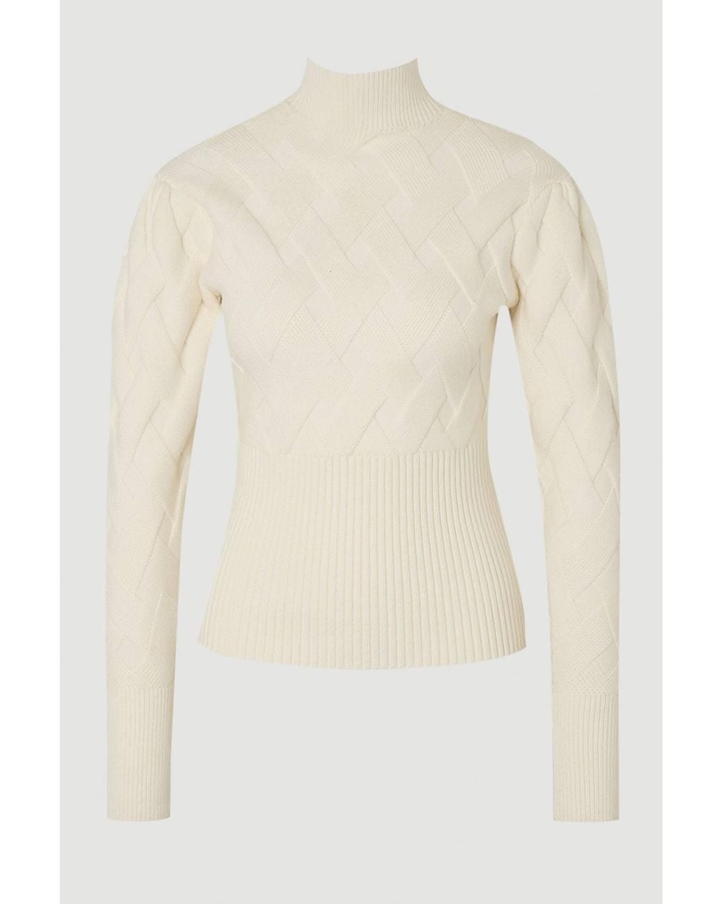 Karen Millen Natural Cable Knitted Funnel Neck Jumper