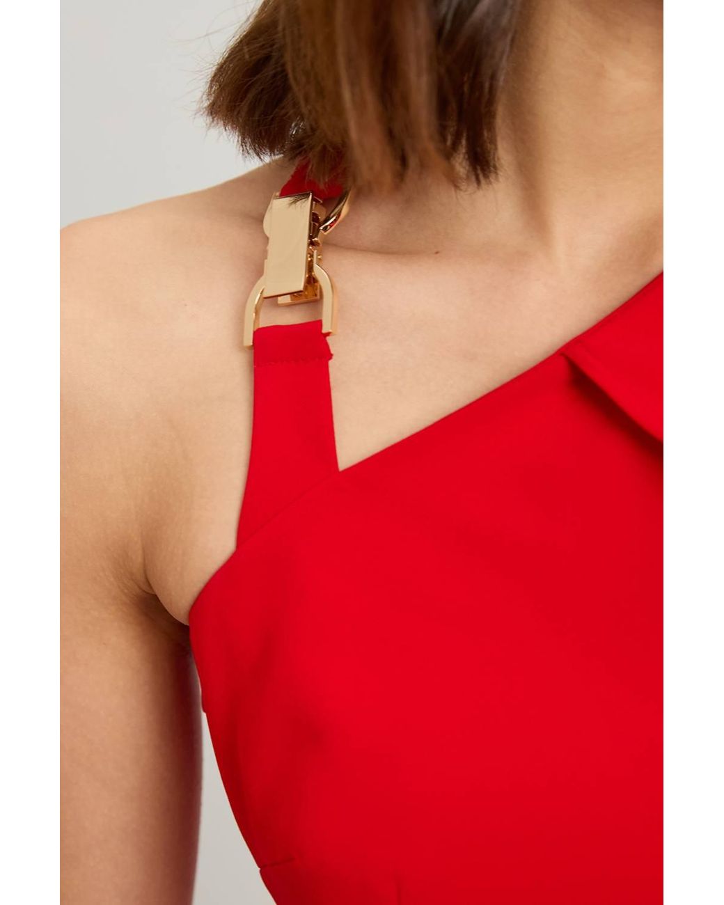 Karen Millen Red Compact Viscose Asymmetric Detail Mini Dress