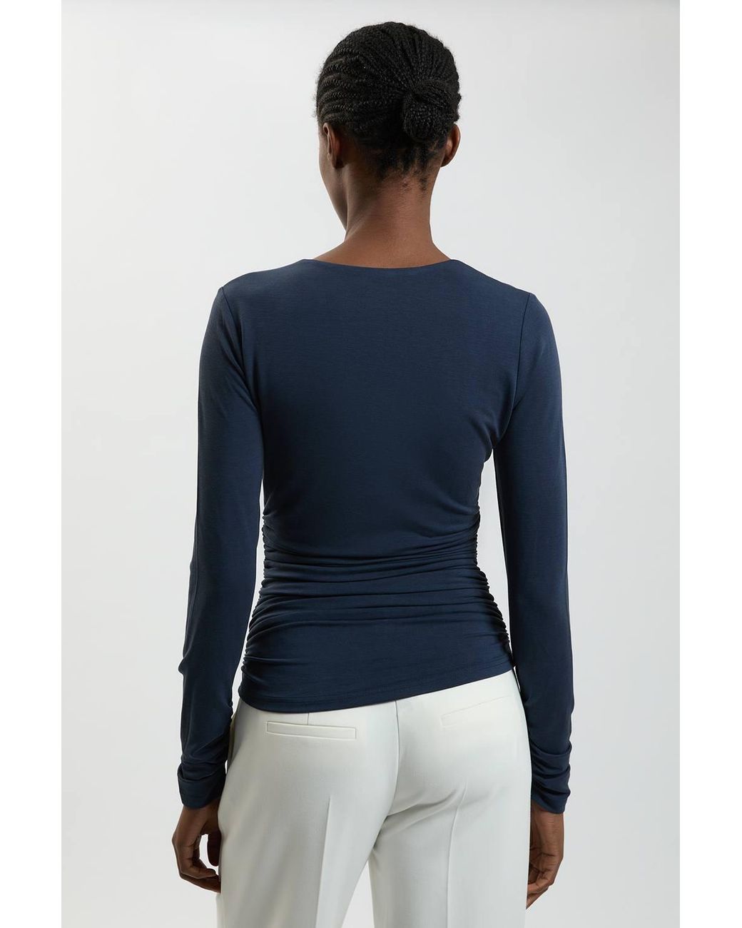 Karen Millen Blue Viscose Metal Clasp Detail Jersey Top