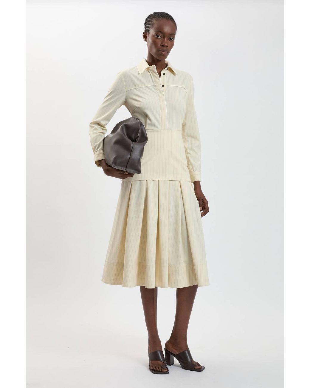 Karen Millen Natural Petite Tailored Pinstripe Collared Maxi Dress
