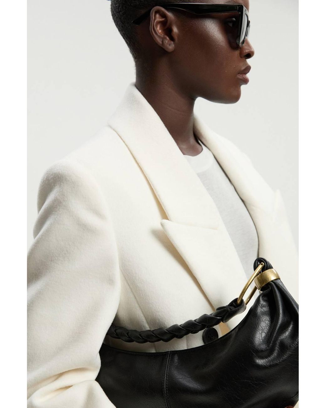 Karen Millen White Petite Brushed Wool Oversized Double Breasted Tailored Maxi Coat