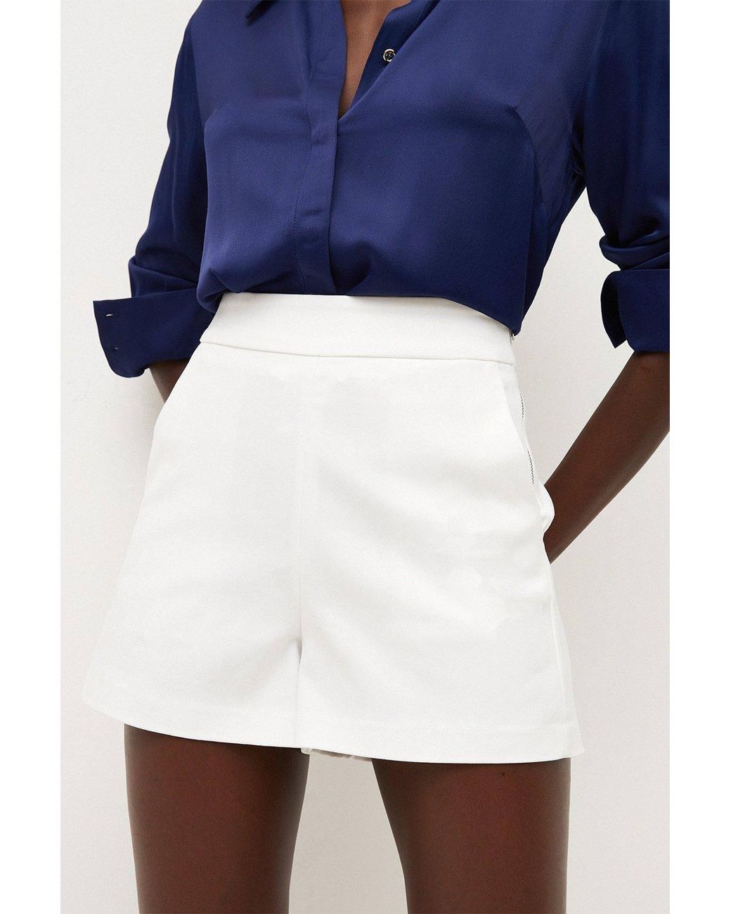 Karen Millen Natural Essential Cotton Techno Woven Shorts