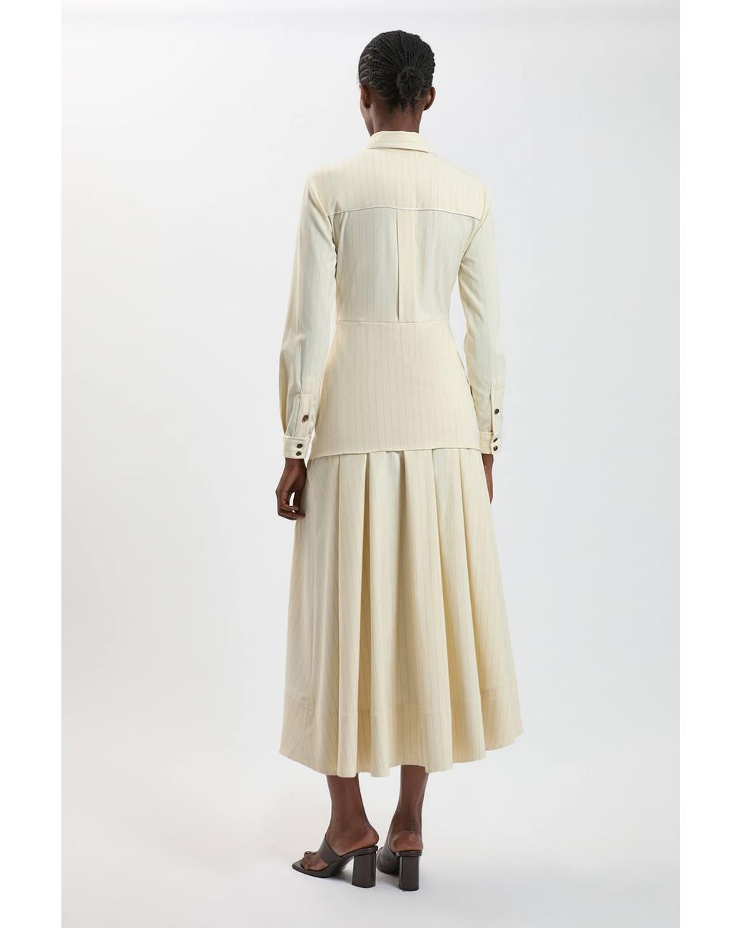 Karen Millen Natural Tailored Pinstripe Collared Maxi Dress