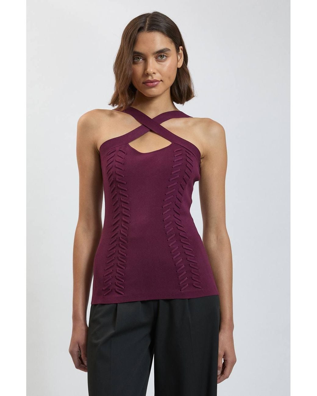 Karen Millen Purple Lace Up Detail Knitted Top