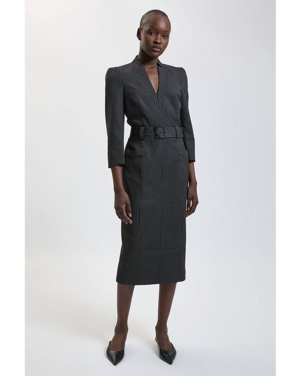 Karen Millen Black Pinstripe Forever Pencil Midi Dress