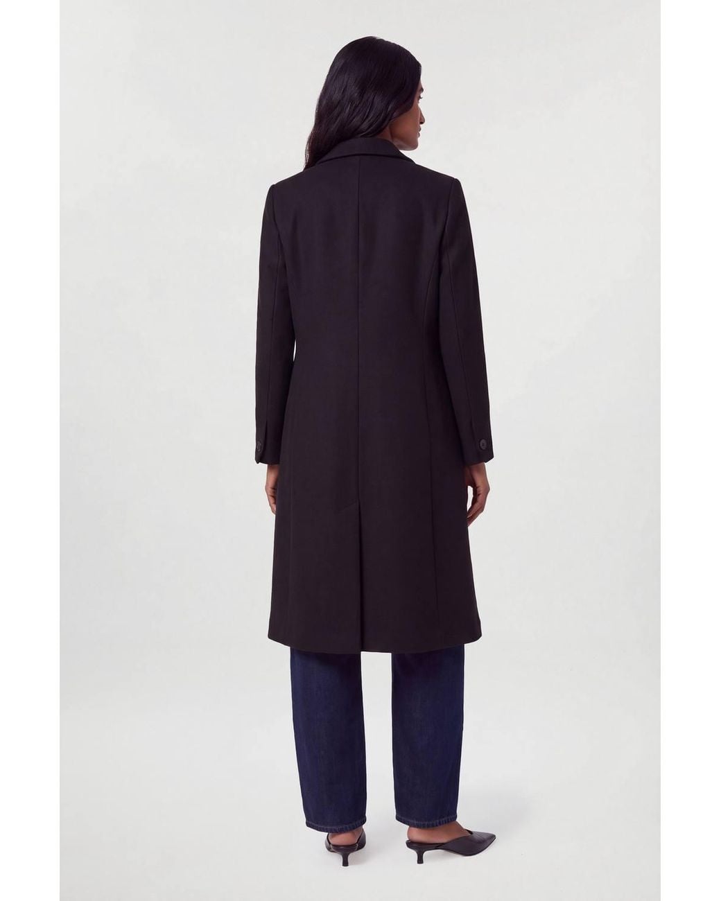 Karen Millen Blue Wool Fitted Double Breasted Tailored Midi Coat