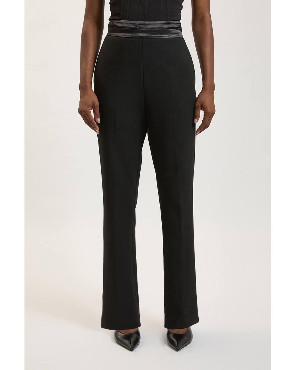 Karen Millen Black Compact Stretch & Satin Mix Tux Slim Leg Trouser