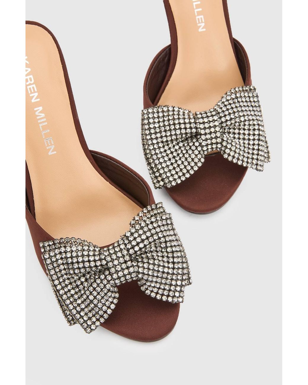 Karen Millen Brown Satin Bow Embellishment Peep Toe Mule