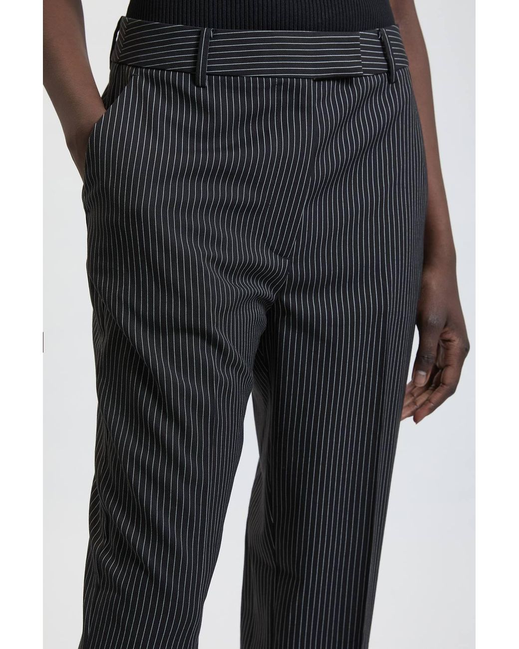 Karen Millen Black Pinstripe Tailored Wide Leg Trouser