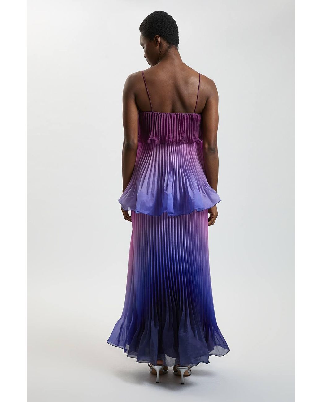 Karen Millen Purple Petite Pleated Slub Organdie Ombre Woven Maxi Dress