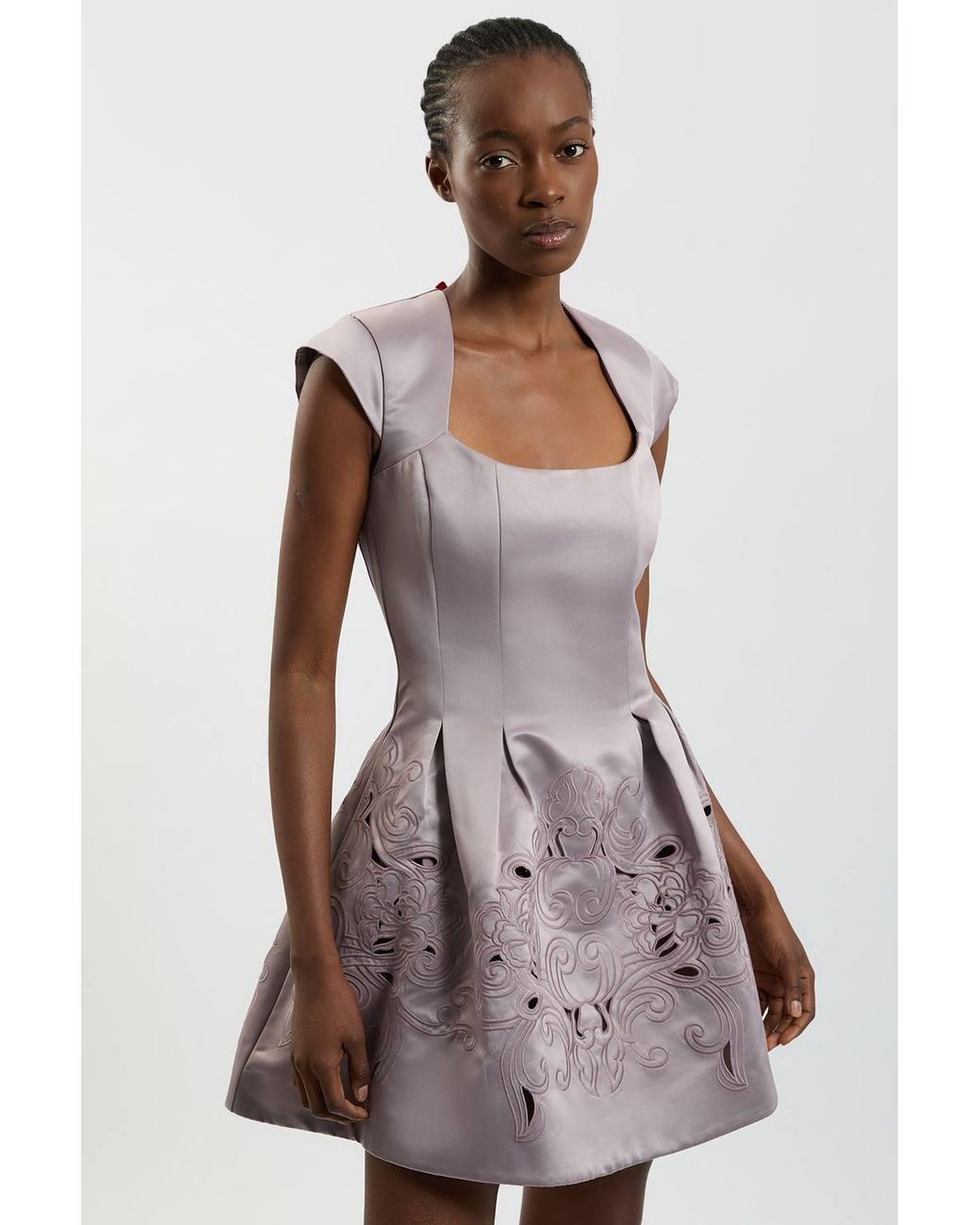 Karen Millen Multicolor Tailored Satin Cutwork Mini Dress