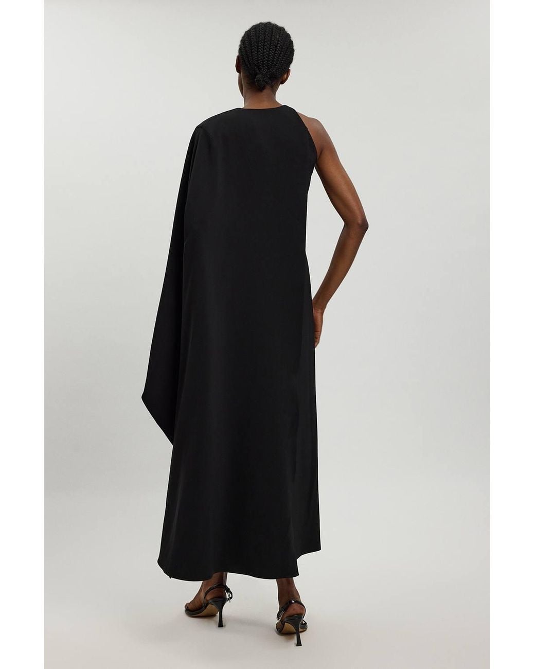 Karen Millen Black Compact Viscose Asymmetric Detail Maxi Dress