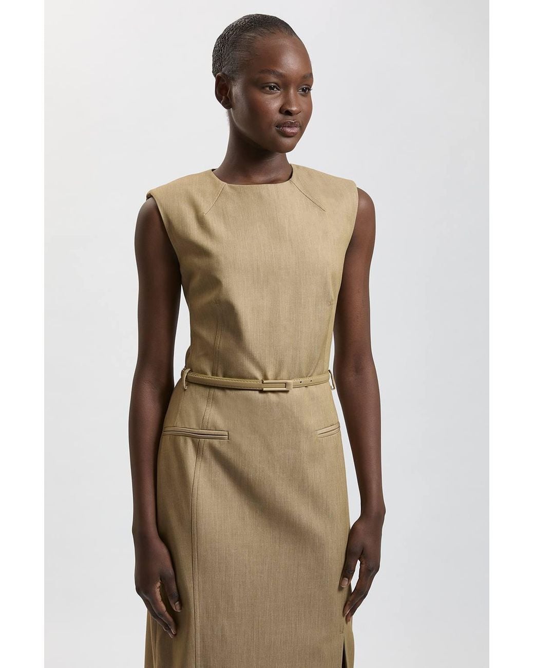 Karen Millen Metallic Tailored Belted Midi Skirt Pencil Dress