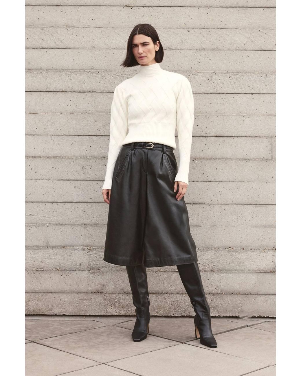 Karen Millen Natural Cable Knitted Funnel Neck Jumper