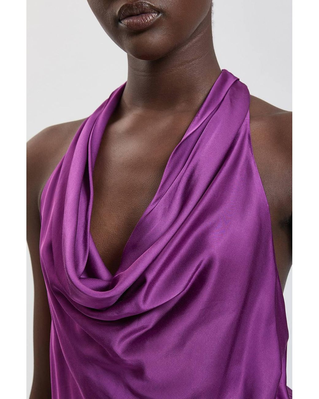 Karen Millen Purple Viscose Satin Cowl Neck Top