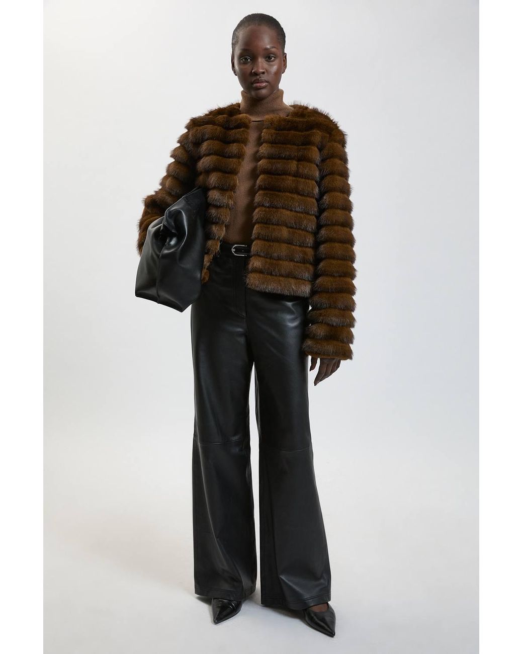 Karen Millen Black Faux Fur Panelled Long Sleeve Jacket