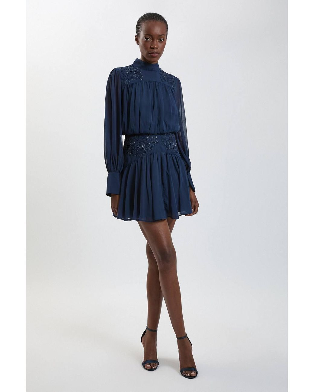 Karen Millen Blue Hand Embellished Georgette Mini Dress