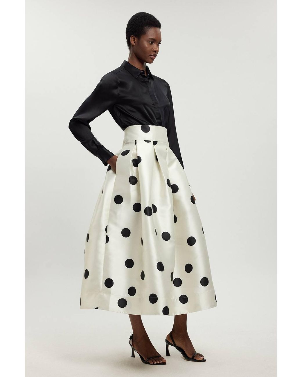 Karen Millen White Spot Woven Twill Prom Skirt