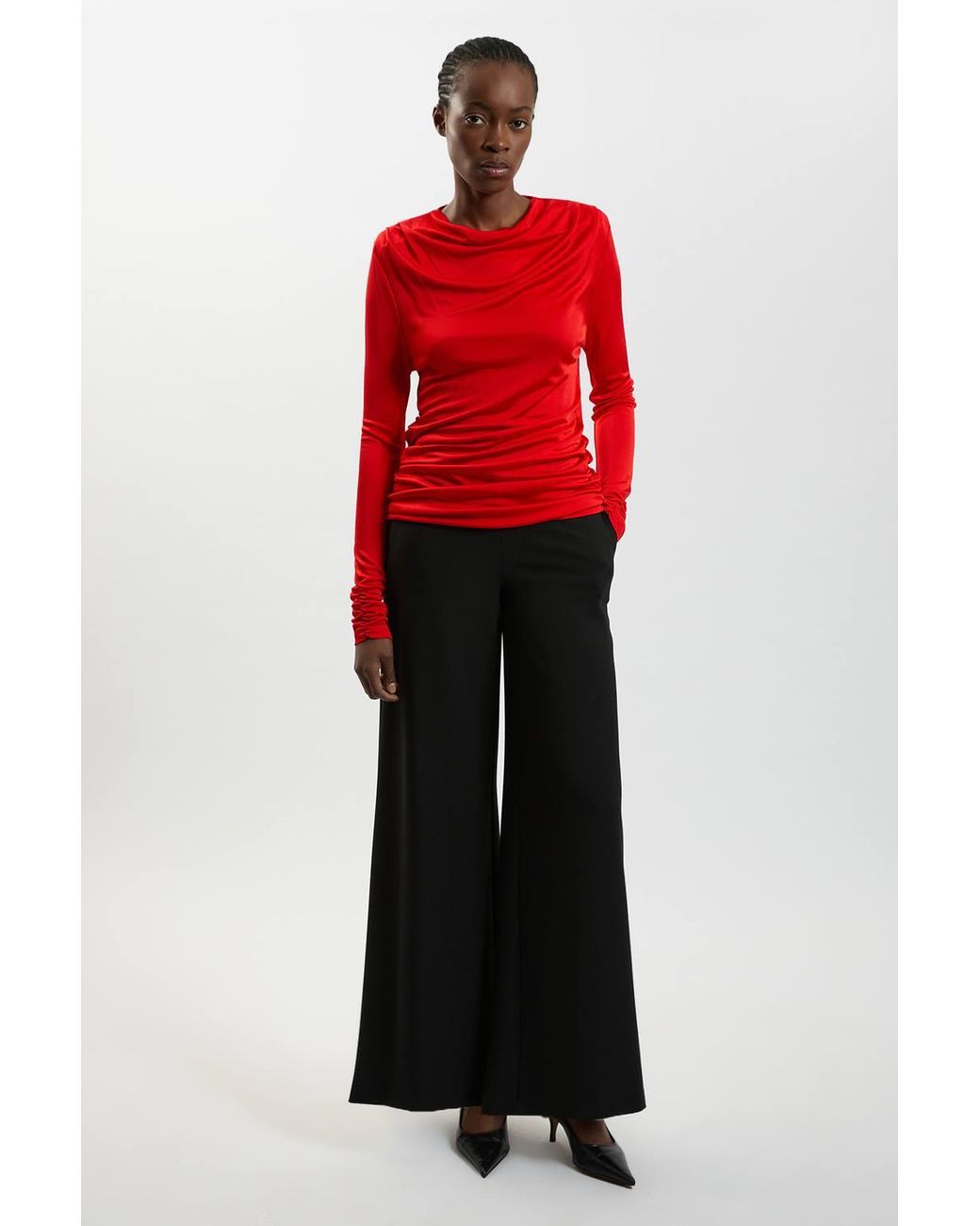 Karen Millen Red Cowl Viscose Crepe Neck Sleeveless Top
