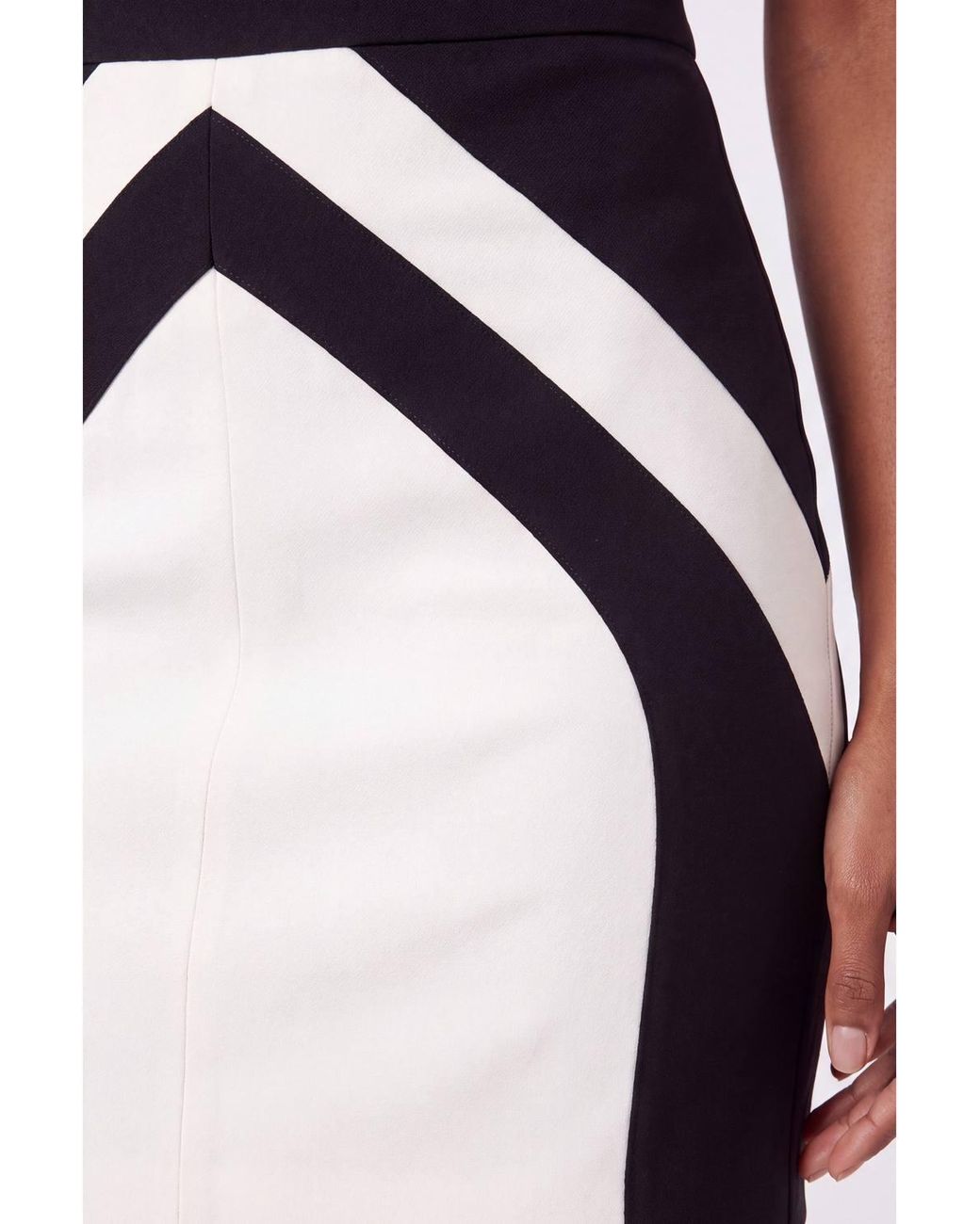 Karen Millen White Compact Stretch Colour Block Tailored Pencil Midi Skirt