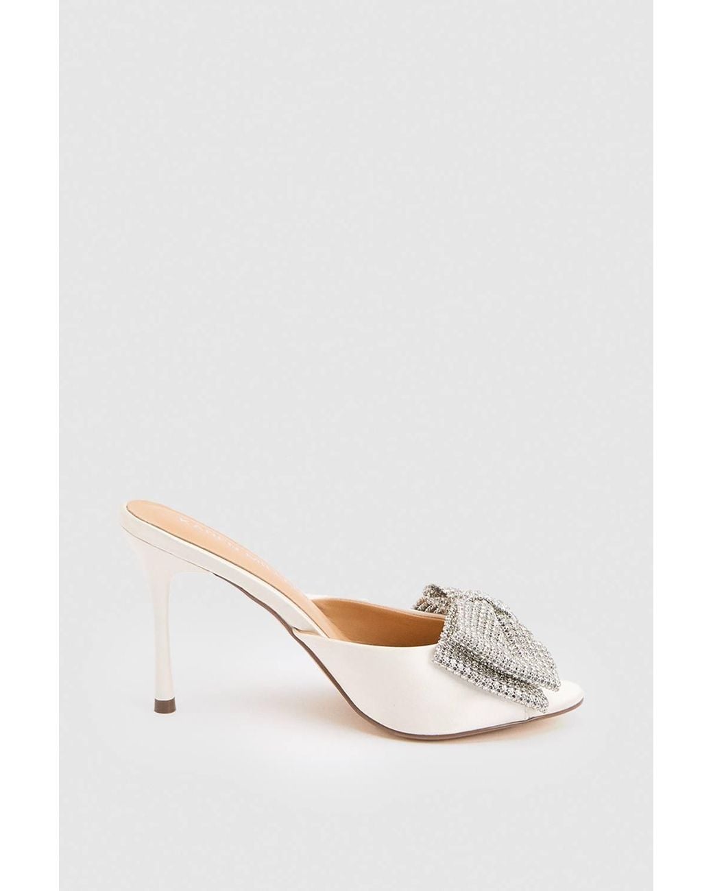 Karen Millen Natural Satin Bow Embellishment Peep Toe Mule