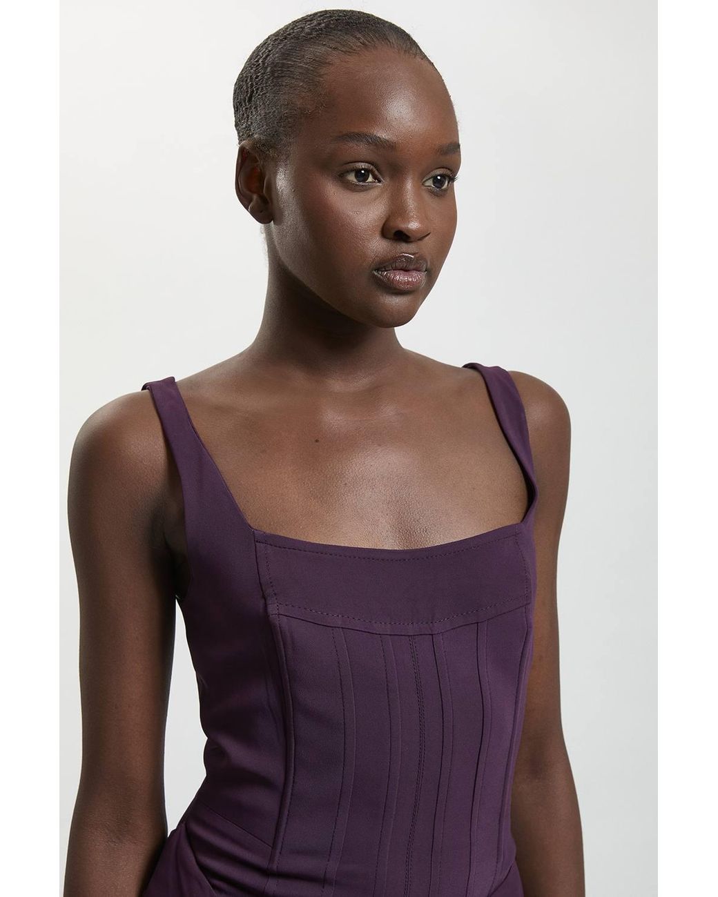 Karen Millen Purple Compact Viscose Corset Maxi Dress