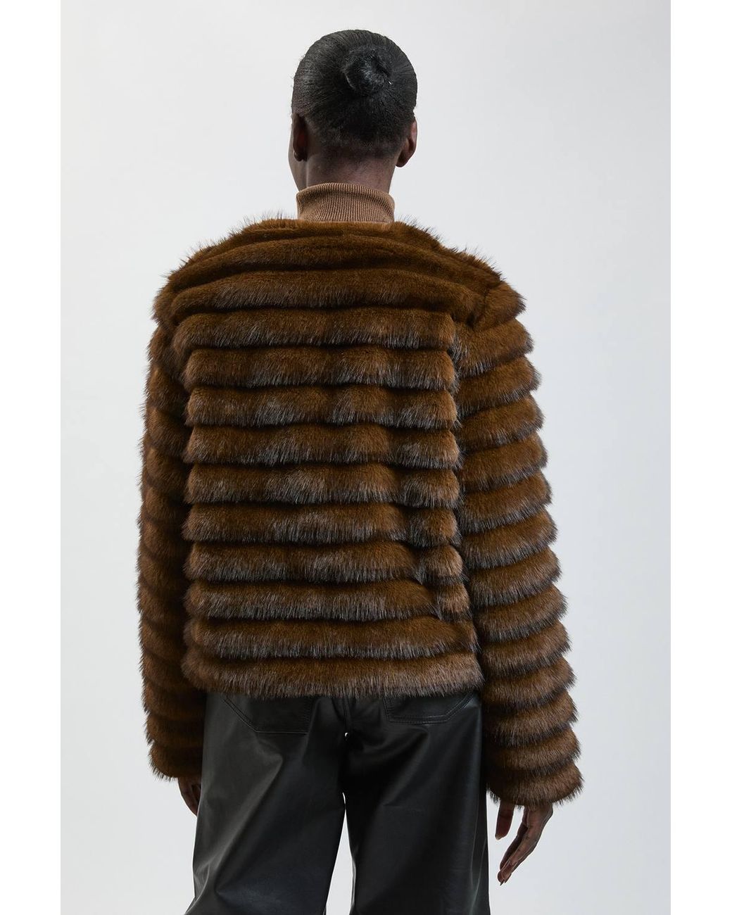 Karen Millen Black Faux Fur Panelled Long Sleeve Jacket