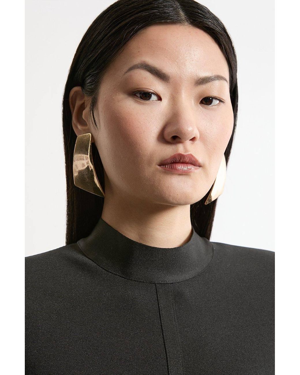Karen Millen Black Figure Form Bandage Asymmetric Knit Midi Dress