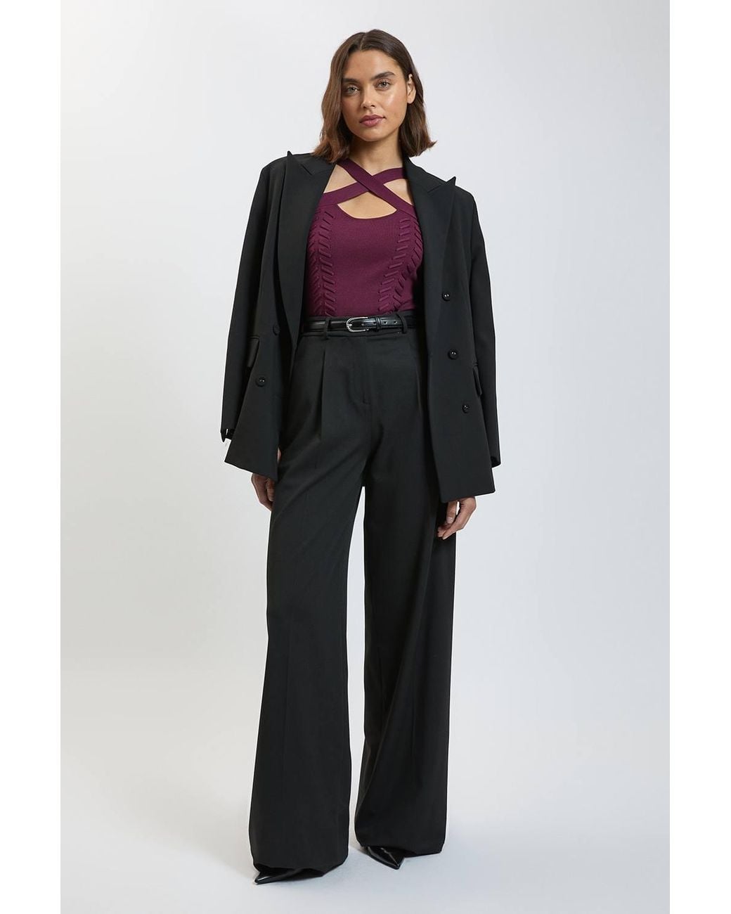 Karen Millen Purple Lace Up Detail Knitted Top