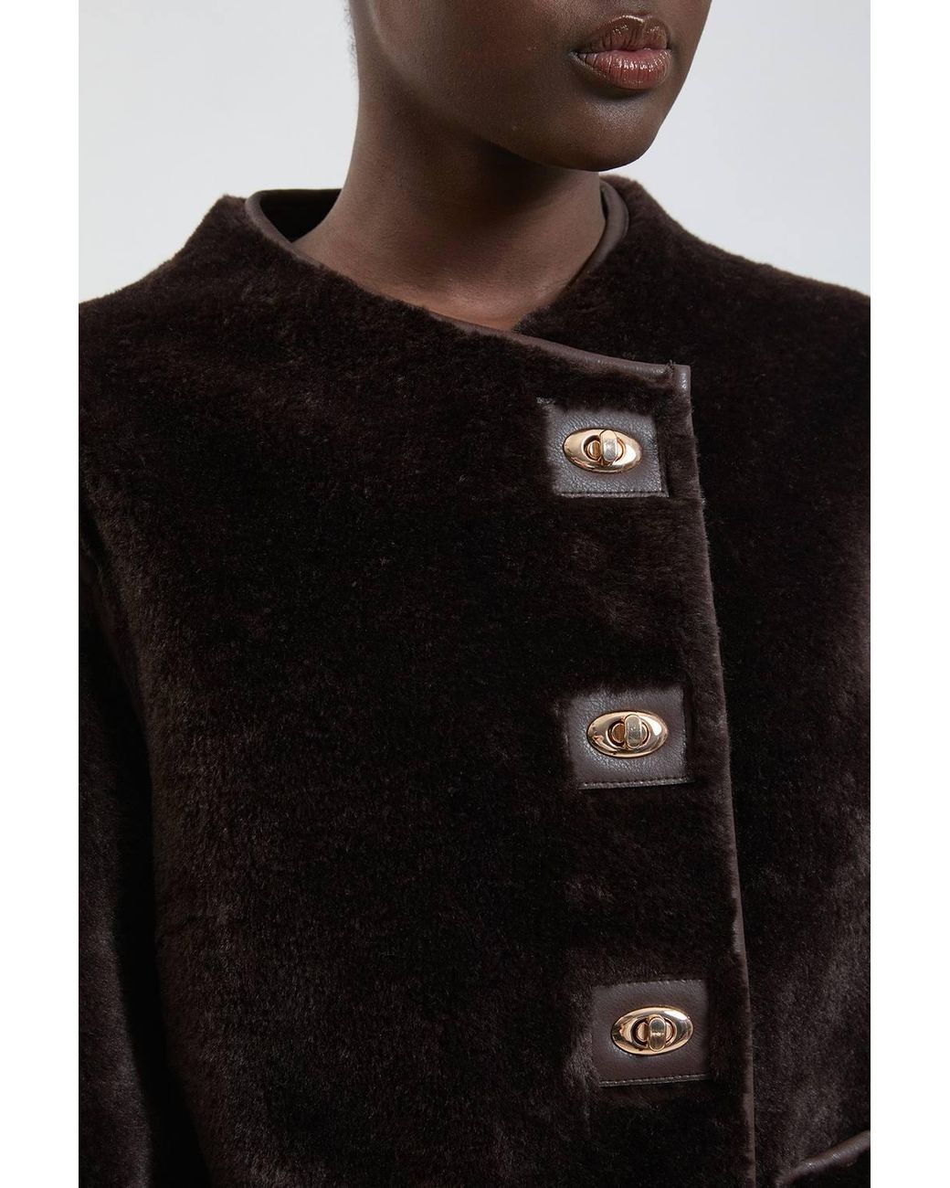 Karen Millen Black Faux Fur Tipped Turnlock Coat
