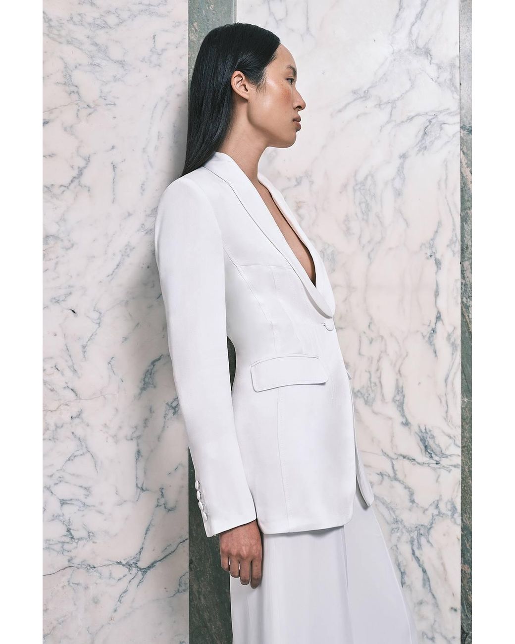 Karen Millen White Petite Structured Satin Tailored Blazer