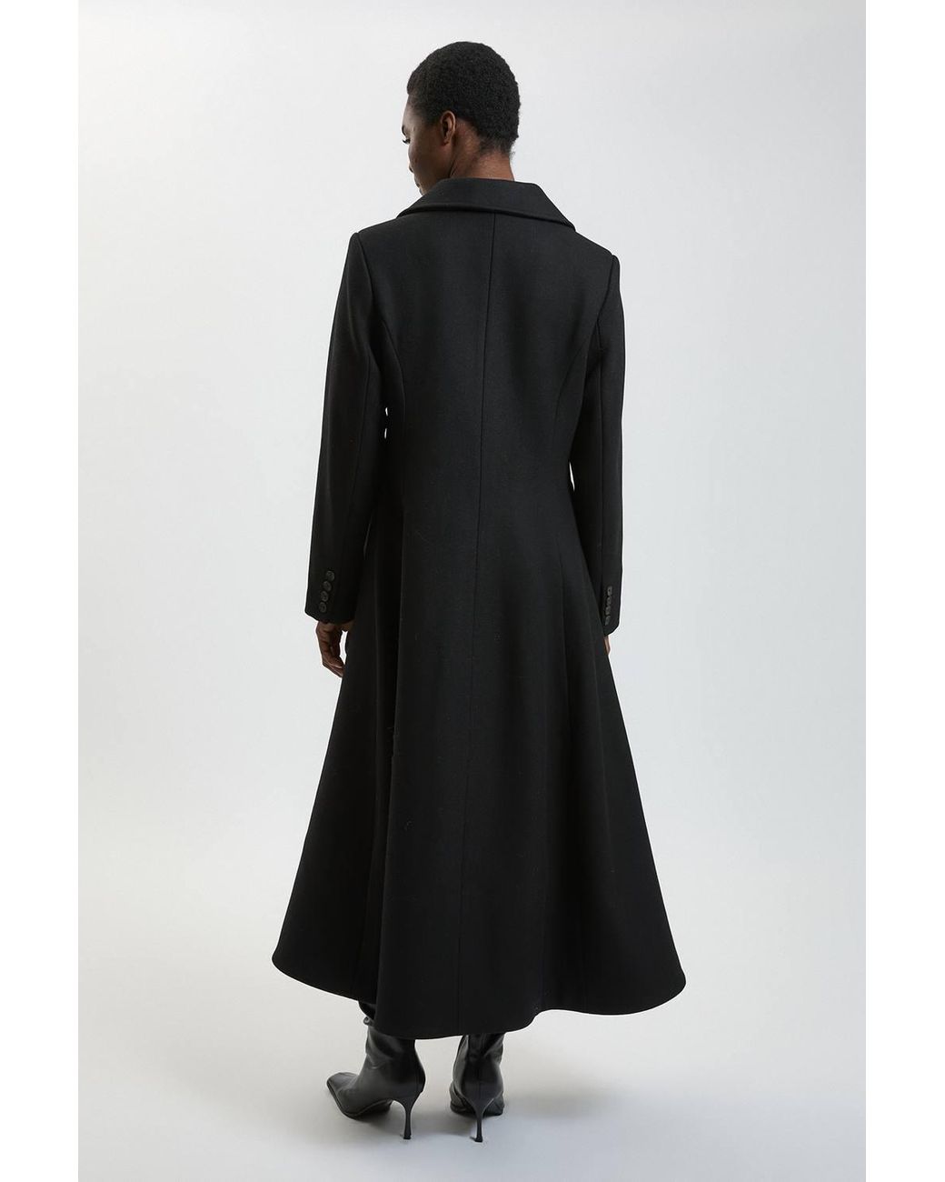 Karen Millen Black Petite Wool Tailored Flared Skirt Midi Coat