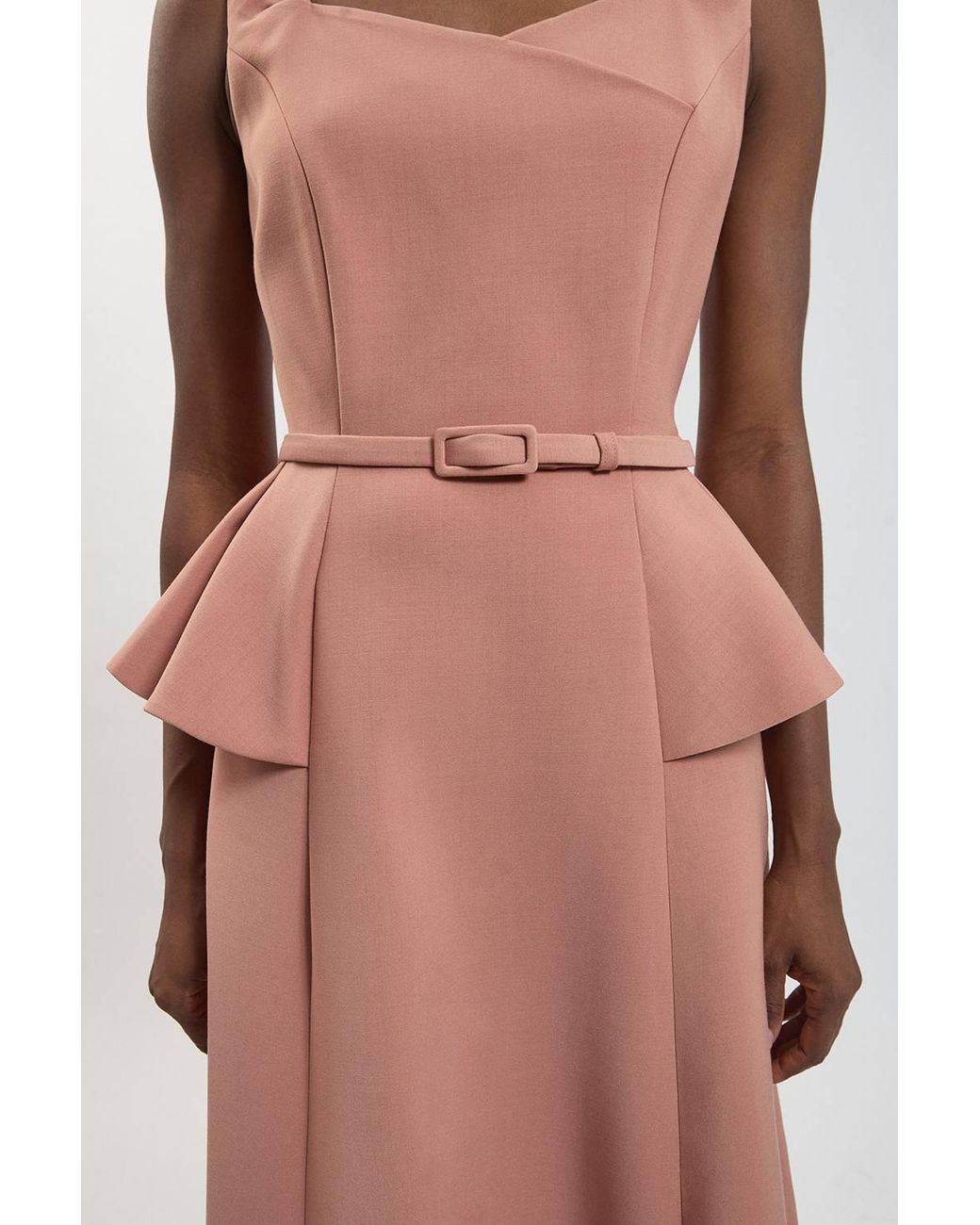 Karen Millen Pink Polished Belted Full Midi Dress
