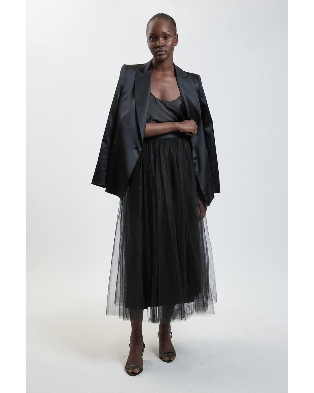Karen Millen Black Tulle Woven Maxi Skirt